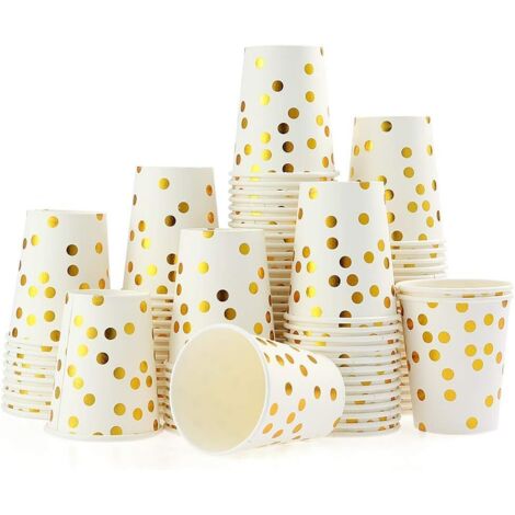 100er-Set 9oz Papierbecher mit Goldpunkten