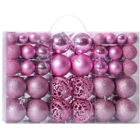 100er-Set Weihnachtskugeln aus robustem Kunststoff, Weihnachtsdekoration für drinnen und draußen, Baumschmuck, Rosa