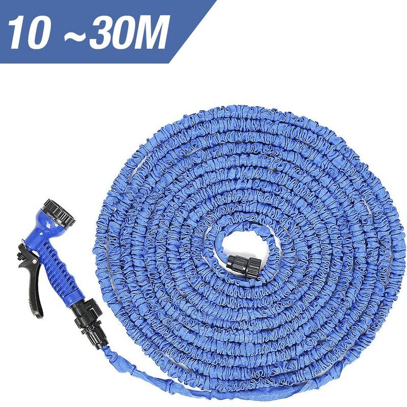 100FT 30m Tuyau d'arrosage Extensible Rétractable avec 7 Fonction Pistole - Bleu