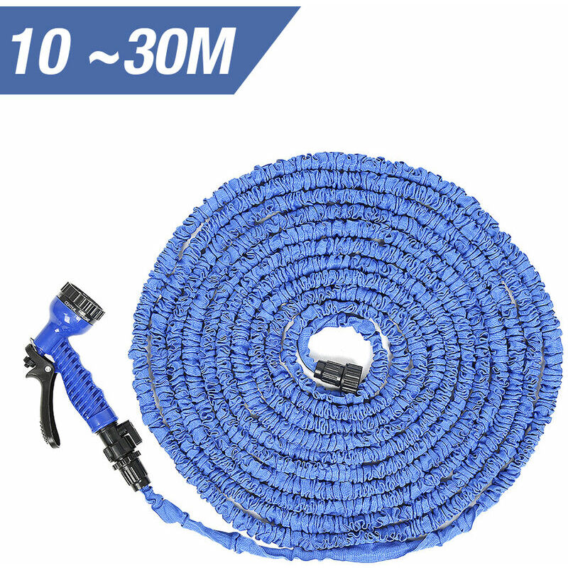 100FT Tuyaux d'arrosage Extensible Rétractable 10m/30M avec Pistolet 7 Fonctions Bleu