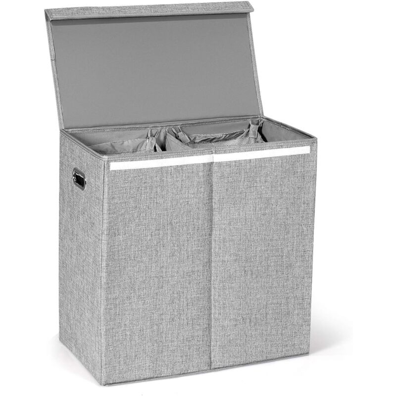 

100L Cesto de Ropa Sucia con Tapa Removible Cesto Plegable con 2 Compartimentos y Empuñaduras Caja para Juguete Ropa Almacenamiento