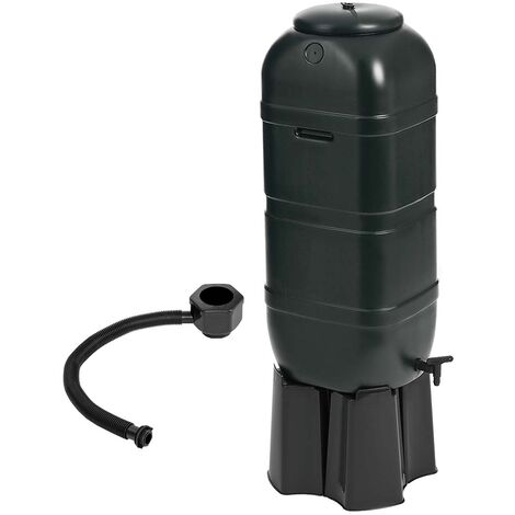 main image of "100L Garden Round Plastic Water Butt Set Including Tap With Stand and Filler Kit - Green"