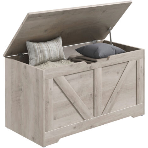100L Home Storage Box, with Safety Hinges - Grey Wood-Effect
