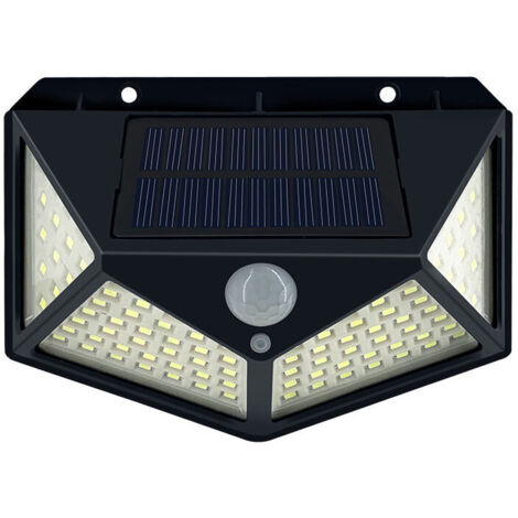 100LED Lampe Solaire , Lumière Solaire Humaine Panneau Solaire Équipé Super Lumineux Charge Solaire Économie D'énergie 3 Modes Éclairage Étanche Capteur Humain pour Jardin Parking, Ensoleillé