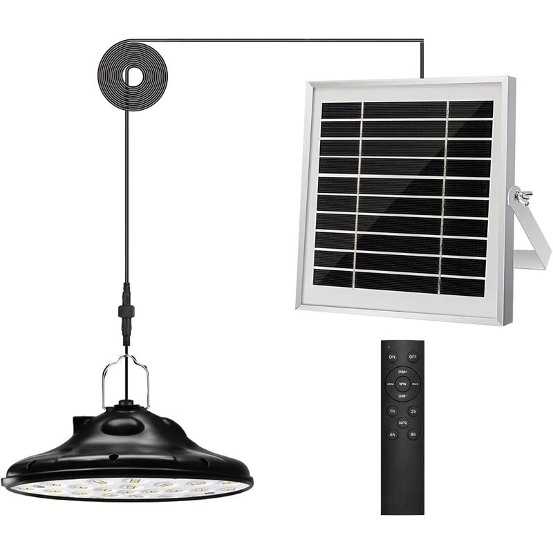 100Leds 1200LM Lampe Solaire Exterieur,3 Mode Lampe Suspendue Solaire,Panneau Solaire Réglable,4 Luminosité avec TéLéCommande,IP66 étanche Eclairage