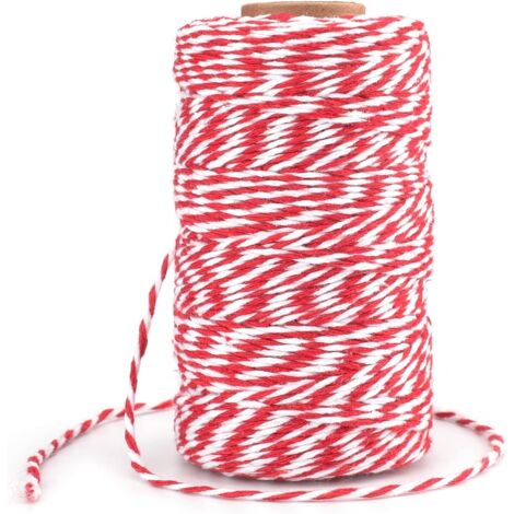 100M Ficelle Rouge et Blanche Corde de Noël Rouge Ficelle de Noël Rouge Ficelle de Coton Durable pour la Cuisson, Les Bouchers, Les Bricolages, L'emballage de Cadeaux de Noël