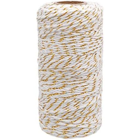 100M White Cotton Rope Twine with with Gold Thread, Gold Combo Bakers Twine Twine - Gift Wrapping for Decoration, Crafts, Christmas-