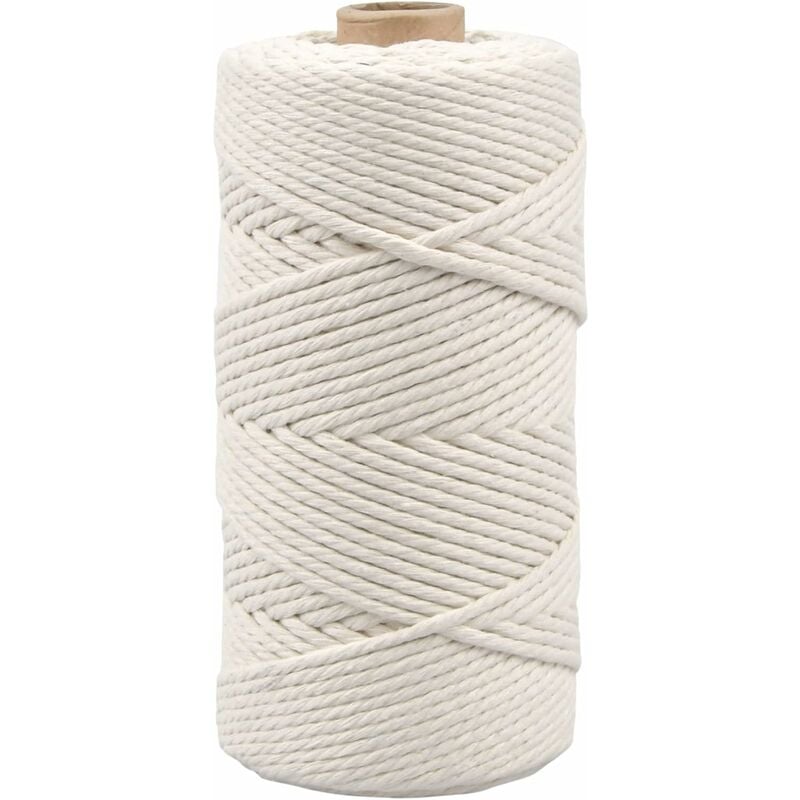 100M White Macrame Cotton Rope, 3mm Cotton Jute Twine, Cotton Macrame Yarn, Cording Twine, Braided String Twine for Gift Wrapping Knitting Decoration