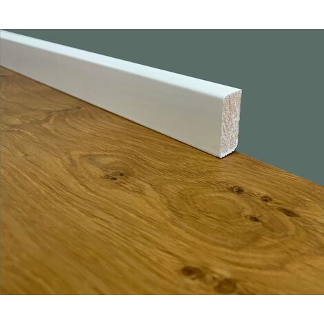 100ml di Battiscopa PREMIUM in legno MASSELLO basso squadrato 33x14 laccato bianco