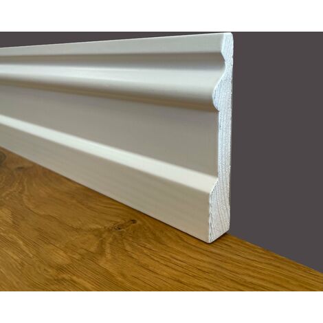 100ml di Battiscopa PREMIUM in legno MASSELLO mod. INGLESE 95x15 laccato bianco