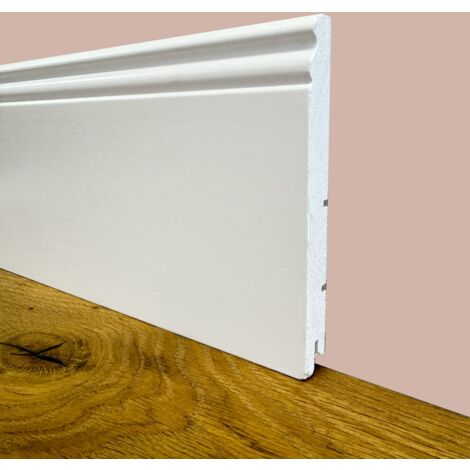 100ml di Battiscopa PREMIUM in legno MASSELLO mod.DUCALE 144x15 laccato bianco liscio