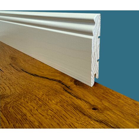 100ML di Battiscopa PREMIUM in legno MASSELLO mod.DUCALE 91x15 laccato bianco liscio