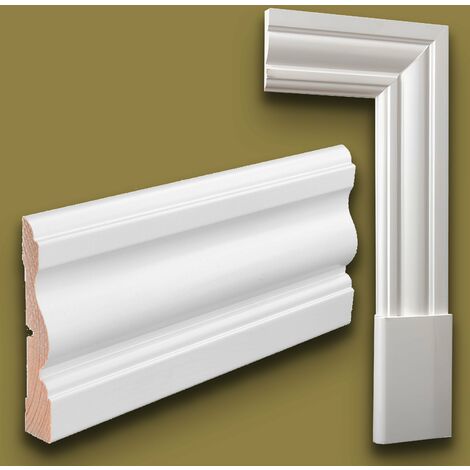 100ml di Mostrine e Battiscopa PREMIUM in legno MASSELLO mod. VITTORIANO 91x15 laccato bianco liscio