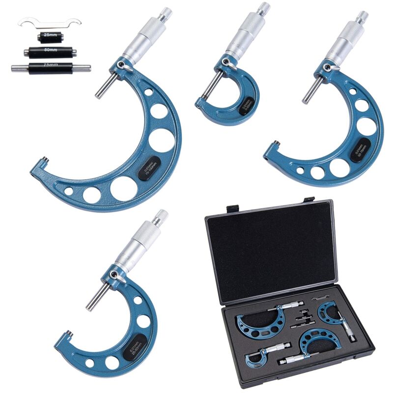 0-100mm/ 0.01mm Micromètres extérieurs métriques Outils de machiniste de précision, 4 pièces