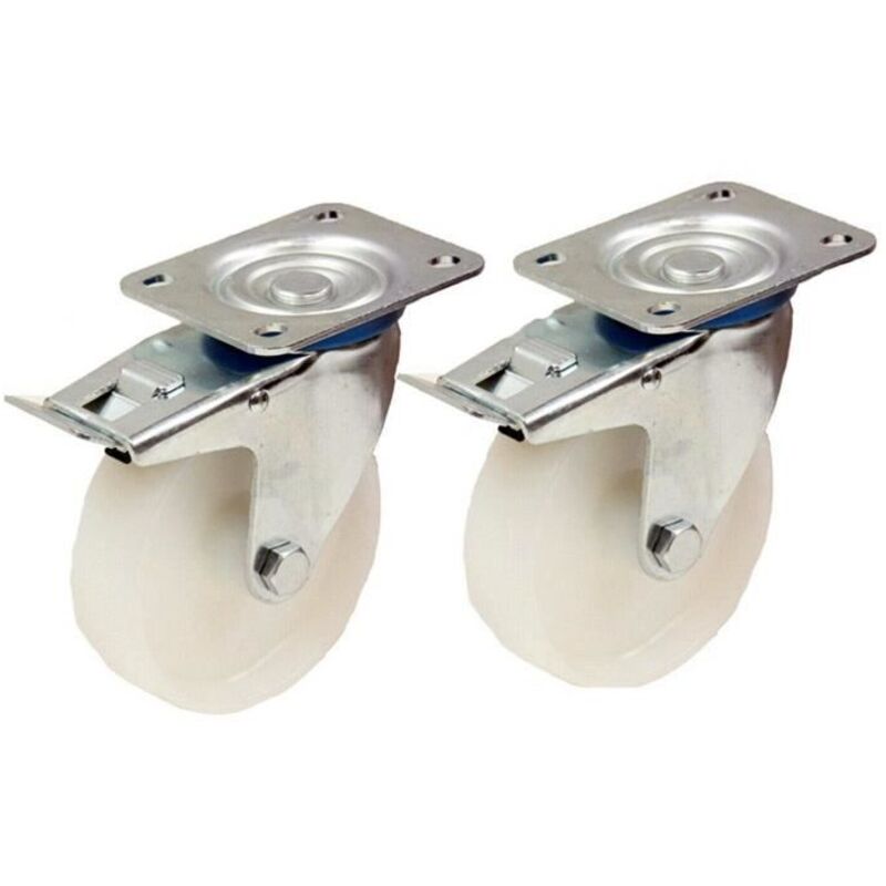 100mm 10.2cm Nylon Casters - Heavy Duty, Braked Swivel Casters Set 150kg - Set of 2.