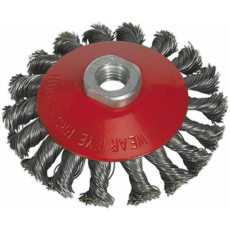 100mm Conical Wire Brush - Twisted Steel - M14 x 2mm - Up to 12500 rpm