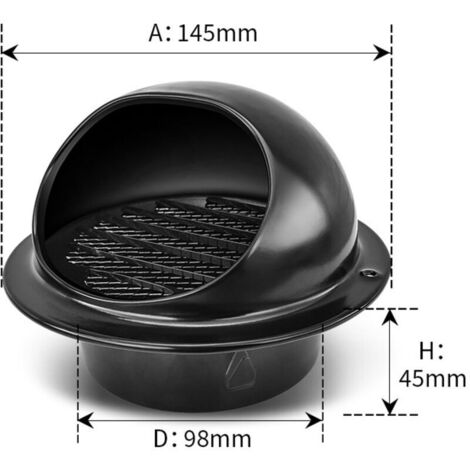 φ100mm Grille d'Aération Ronde Grille Ventilation Hotte, Bouchon Rond en Acier Inoxydable 304 avec/Maille - Noire