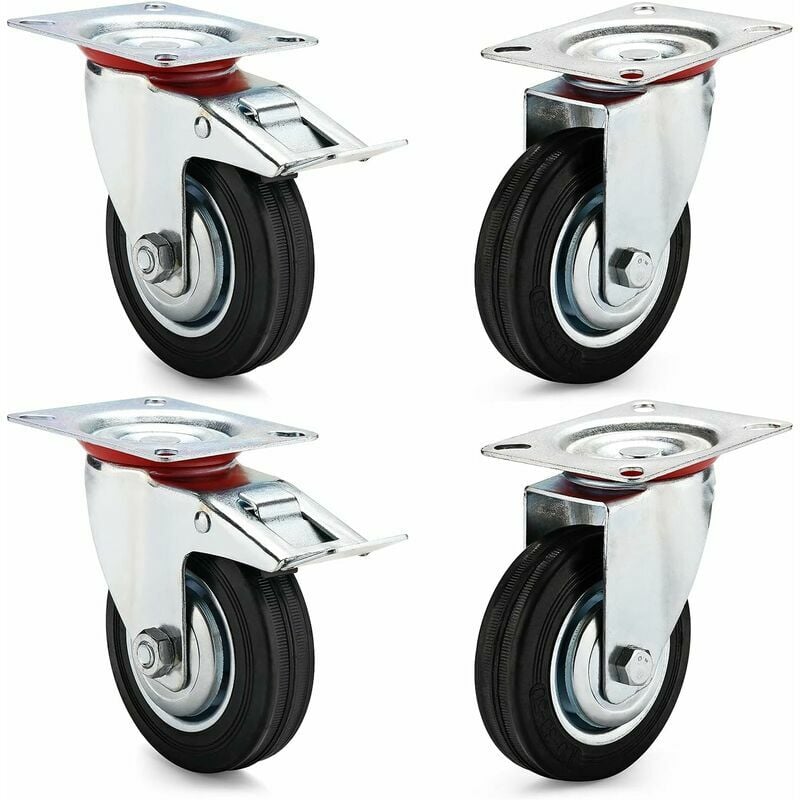 100mm Möbeltransportrollen, 4 Apparaterollen, 2 Lenkrollen + 2 Lenkrollen mit Feststeller, 360° drehbar, Tragfähigkeit 280 kg | 06286528486876 100mm Möbeltransportrollen, 4 Apparaterollen, 2 Lenkrollen + 2 Lenkrollen mit Feststeller, 360° drehbar, Tragfähigkeit 280 kg | 06286528486876