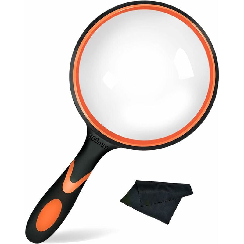 100mm Reading Magnifier Large Portable 10x Magnification with Non-Slip Soft Rubber Handle 100mm Diameter