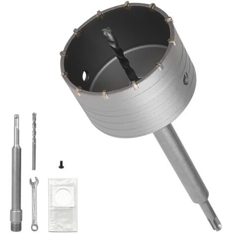 100mm Scie Cloche Beton, avec 220mm Rallonge SDS PLUS et Foret de Centrage, Carotteuse Beton, Trépan Béton Multi Matériaux, Scie Cloche pour Maçonnerie Pierres, Ciment, Brique