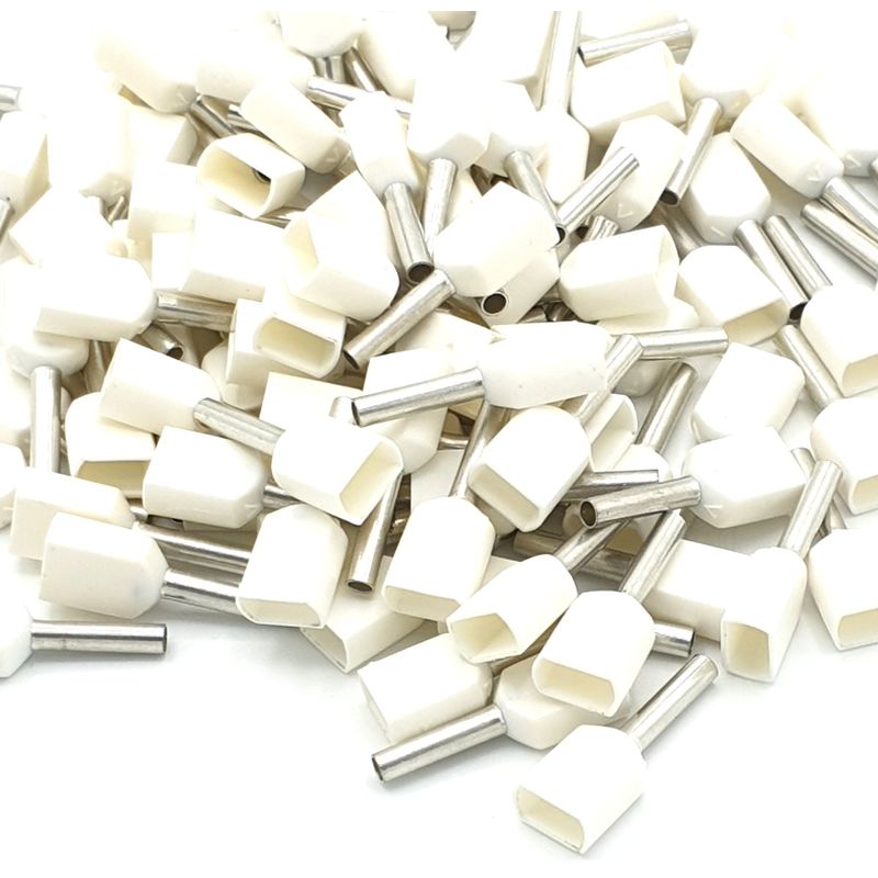100pcs 0.5mm White Dual Bootlace Crimp Ferrules Insulated Cord End Terminal