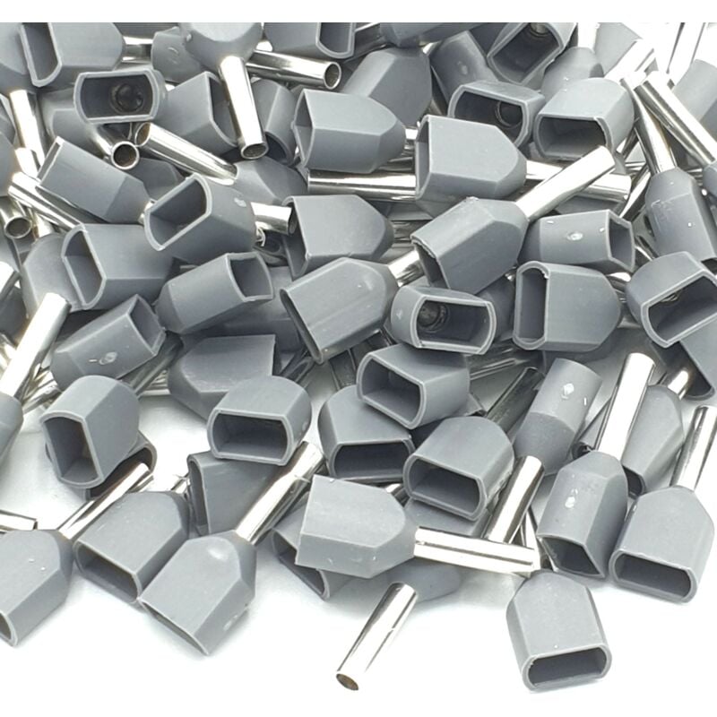 100pcs 0.75mm Grey Dual Bootlace Crimp Ferrules Insulated Cord End Terminal