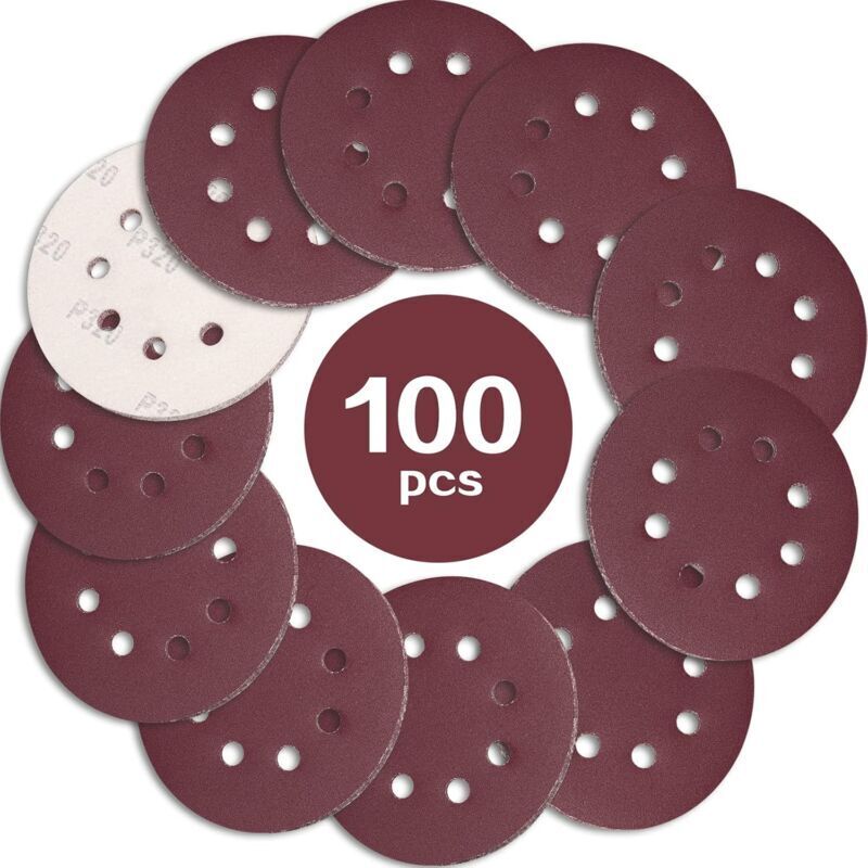 100PCS 125mm Sanding Discs, 320 Grit, 8-Hole Abrasive Paper Sanding Discs, Ideal for Sanding/Polishing with Random Orbital Sanders