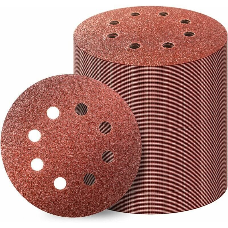 100pcs 125mm Velcro Papier Abrasif 125mm Disques Abrasifs 8 Trous Ronds Ponceuse Orbitale Velcro Set 80