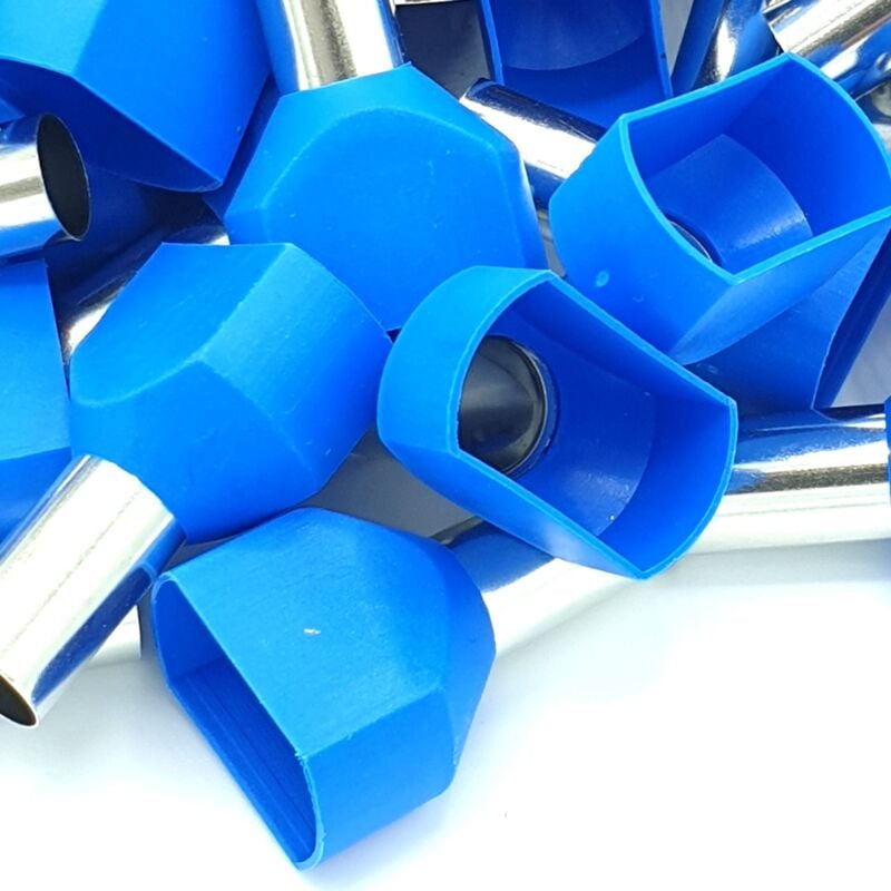 100pcs 16mm Blue Dual Bootlace Crimp Ferrules Insulated Cord End Terminal