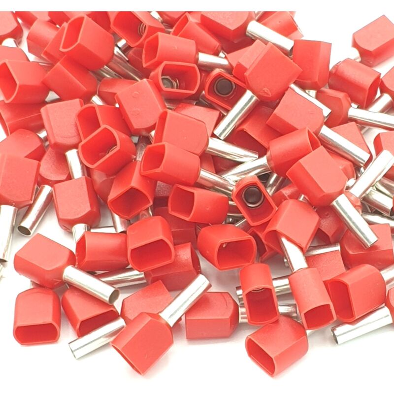 100pcs 1mm Red Dual Bootlace Crimp Ferrules Insulated Cord End Terminal