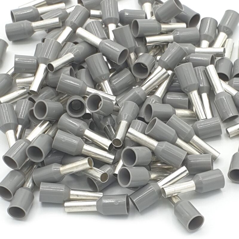 100pcs 2.5mm Insulated Grey Single Cord End Terminal Crimp Bootlace Ferrules