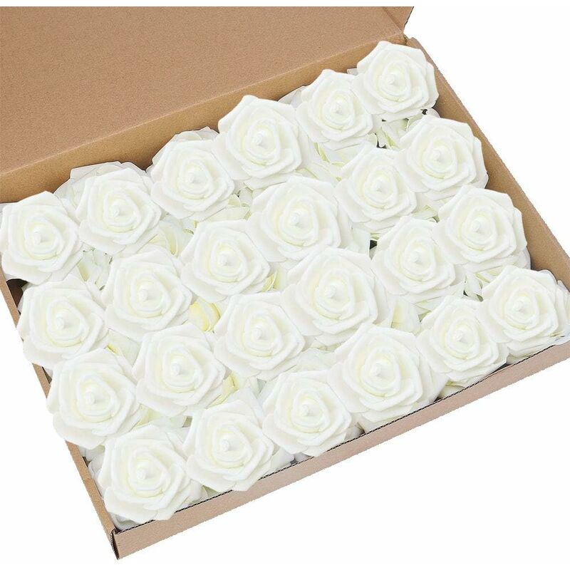100PCS Rose Blanche Artificielle 7cm Fleur Saint Valentin Tête de Fleur Blanc Décoration Toussaint Anniversaire Mariage Party Cérémonie Accessoire de