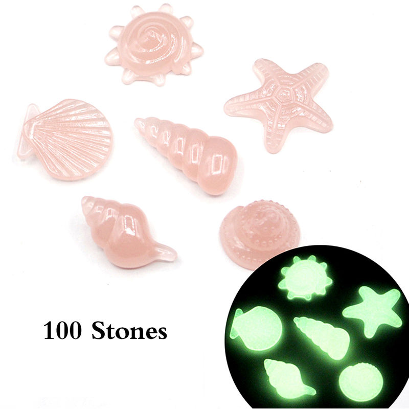 

100pcs / bag DIY decoracion luminosa Mar guijarros Caracola de mar que brilla en las rocas de colores oscuros de piedra para peces de acuario tanque,