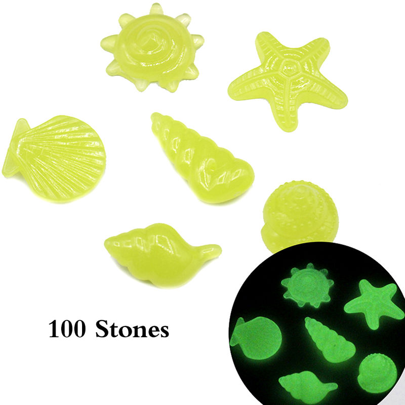 Asupermall - 100pcs/Bag diy Home Decor Luminous Pebbles Sea Conch Shell Starfish Glow in Dark Colorful Rocks Stone for Aquarium Fish Tank