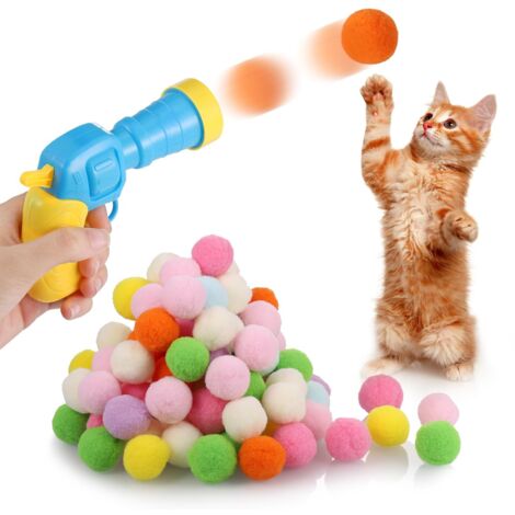 100pcs Balles de Jouet Chat pour Interieur Interactivité avec Lanceur,Peluche Balle Jouet Outils de Tir pour la Formation Sportive de Chat d'intérieur pour Animaux de Compagnie,Poursuite