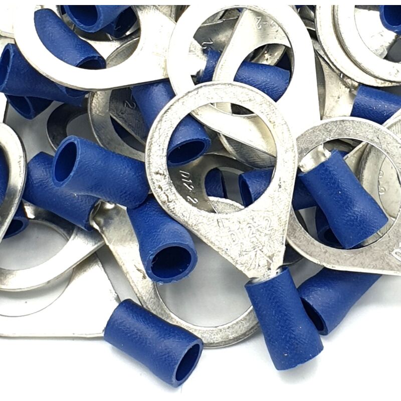 100pcs Blue Insulated Crimp Ring Terminals 13mm Stud Size Connectors
