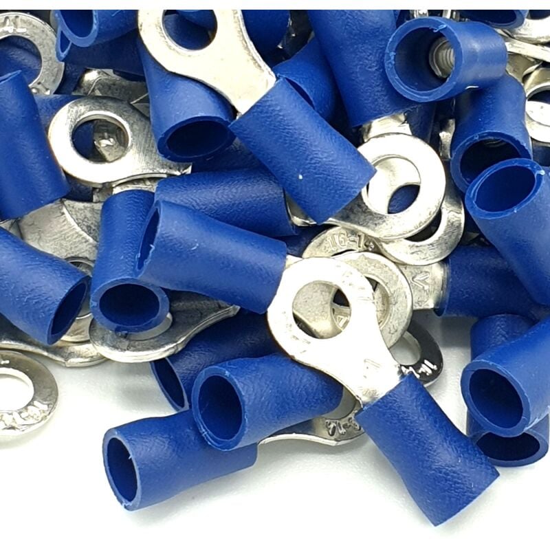 100pcs Blue Insulated Crimp Ring Terminals 3.7mm Stud Size Connectors