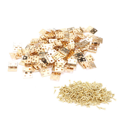 100Pcs Charnière Métallique Vintage Miniature Accessoire DIY pour Boîte à Bijoux avec Vis Jaune