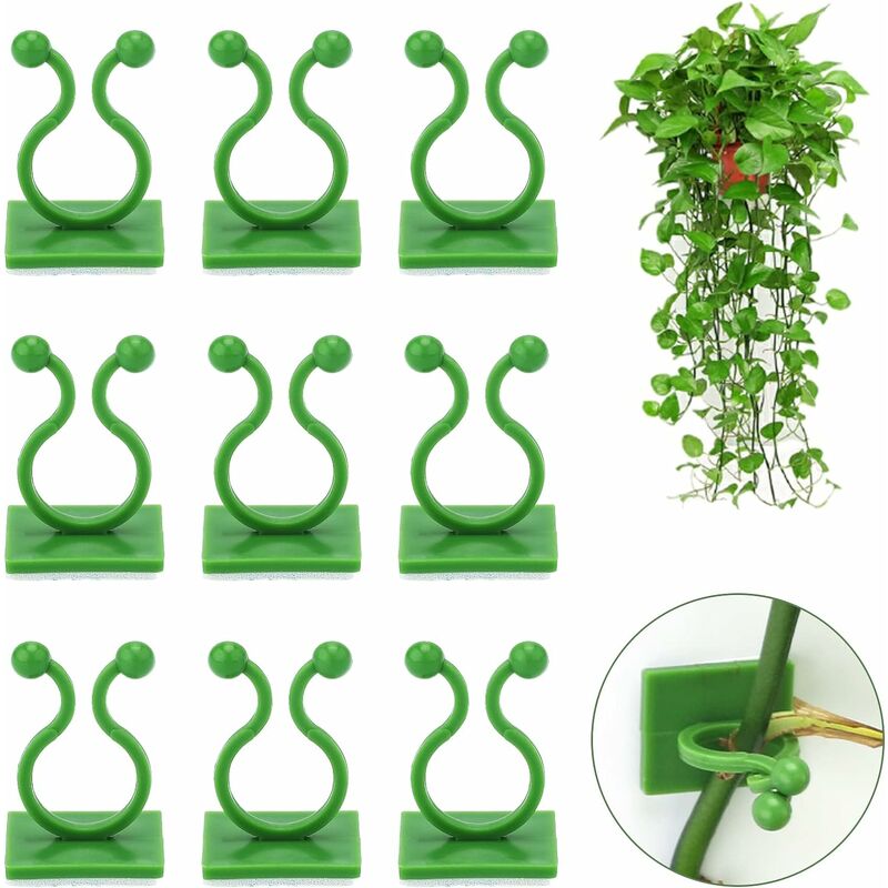 Jusch - 100Pcs Clip de Support de Plante grimpante, Clip de Plante Auto-adhésif, Clip de Mur de Vigne, Clip de Crochet de Support de Plante (Verte)