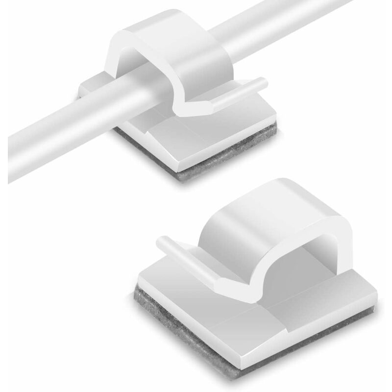 Linghhang - 100Pcs Clips Câble(Blanc), Clips Rangement de Câble avec de Tampons Auto Adhésifs Solides, Organiseur de Fils Electriques pour Câbles