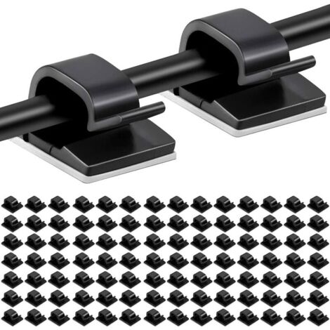 100pcs Clips Câbles Adhésifs Gestion de Câble Support Organiseur de Fils Électriques Plastique Organisateurs de Cordon de Câble Clip pour Fixer des Câbles noirs-LIAIKI