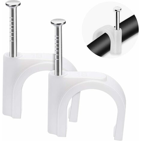 100pcs Clips de Clou Avec Clous,18mm clips ronds pour câbles , Pour la Gestion Des Câbles Câble Rond Clips，Fontainebleau