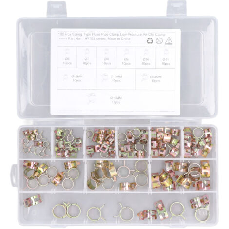 100PCS Collier de Serrage à Ressort en Acier au Manganèse Galvanisé Coloré - Kit d'Assortiment pour Tuyaux