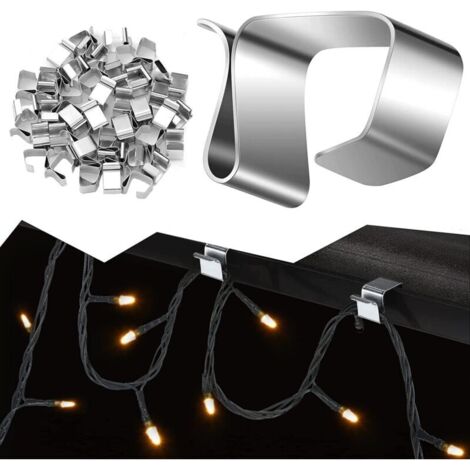 100Pcs Crochet de Lumière de Noël,Clips de Câble,Crochets de Gouttière de Toit Extérieurs,Crochets de gouttière de lumières de Noël crochets de toit de lumières de vacances galvanisés