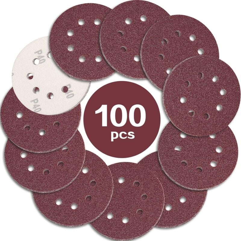 100PCS Disque de Ponçage 125mm Grain 150, Disques a Poncer Papier Abrasifs 8 Trous Idéal pour Poncer/Polir