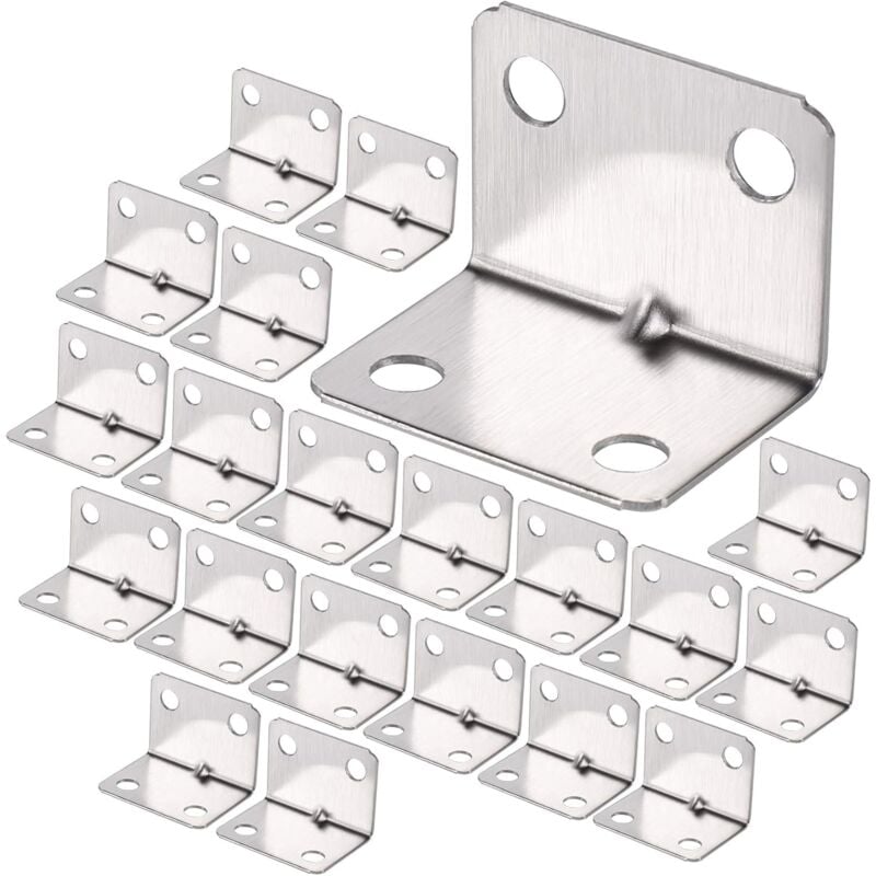 100Pcs Equerre de Coin en Acier Inox, Équerre 90 Degrés Robuste, Équerre à Angle Droit, Petit Equerre de Fixation pour Bois, Support Angle Droit
