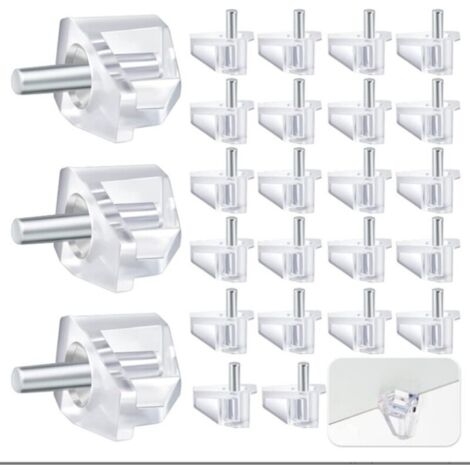 100Pcs Étagère Broches, 5mm Support D'étagère Etagere, Acier Galvanisé et Plastique Transparent, Taquets et Goupilles pour Planches en Verre ou en Bois d’Armoire de Rangement