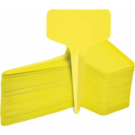 100Pcs Étiquettes de Plantes Durables, T-Type Étiquettes Plantes Étiquettes de Jardin Imperméable, Plastique Garden Etiquettes Signes pour Fleur Légumes Graine Jardin Pépinière 6 x 10cm (Jaune)