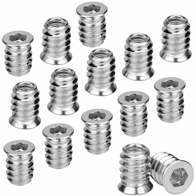 100PCS Insert Fileté Bois Ecrou Hexagonal M6 x 15 mm Insert a Visser en Alliage de Zinc Douille Filetée Vis à Tête Insert Bois M6 pour Meubles