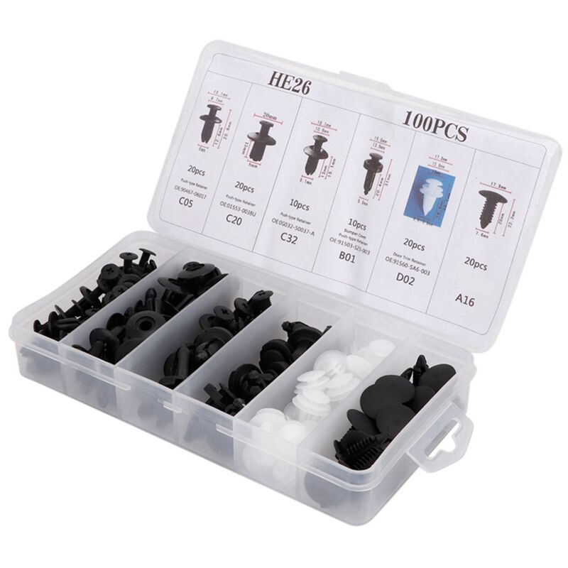 100Pcs Kit de fixation de rivets pour carte de visite et pare-chocs de voiture Universel